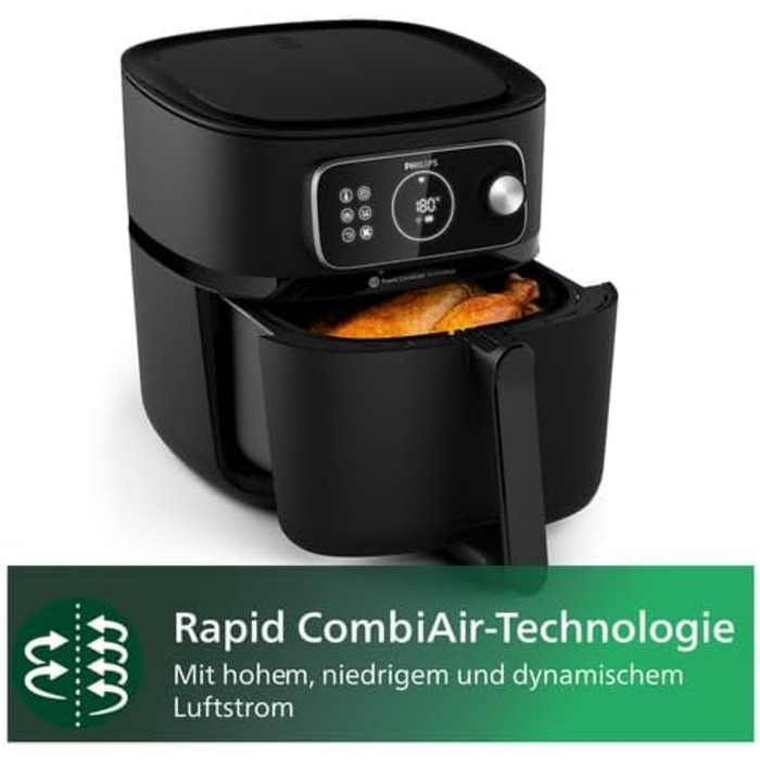 Philips Airfryer Combi 7000 Series XXL - 8.3 l (2 kg), 22-in-1 Air Fryer, WiFi Connection, 99% Less Fat Addition with Rapid CombiAir, HomeID App, Black (HD9876/90) 8.3 L WiFi-Connected, Auto-Cook