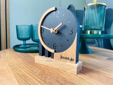 FLEXISTYLE Modern Stand Clock Small Wood Oak Living Room Bathroom (Style 3), Black/Oak, Black