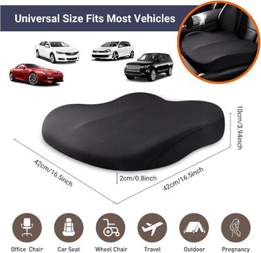 Подушка для сидіння в авто з Memory Foam, ортопедична, чорна. Підвищення сидіння для водія, для офісного крісла, інвалідного візка