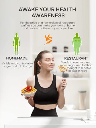 Вафельниця FOHERE з 4 пластинами, 1200W, бельгійські вафлі, антипригарне покриття, регулятор засмаги, нержавіюча сталь – ідеально для сімейного сніданку, чорний