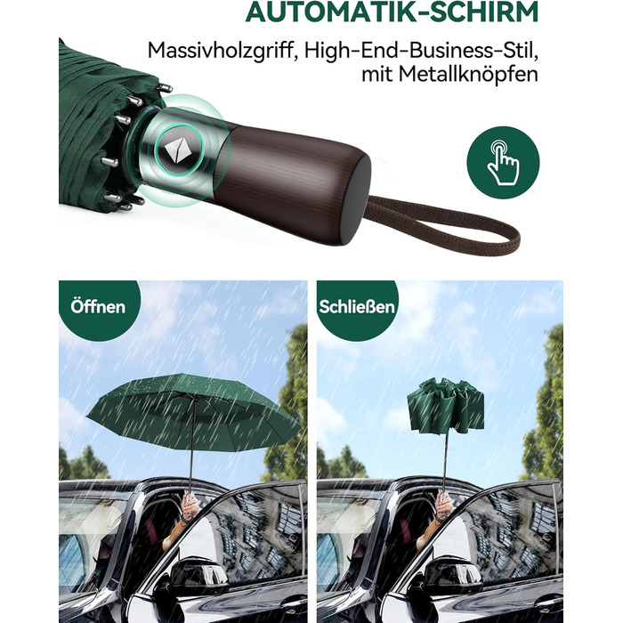 TECKNET Парасолька, автоматична складана, штормстійка, легка у відкриванні та закриванні, зелена