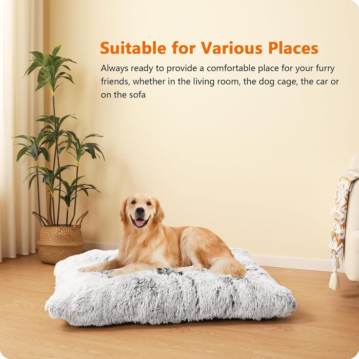 Dog bed, Fluffy dog mats, Longer plush dog cushions, Washable, non-slip bottom, 110 cm for medium and large dogs, light grey