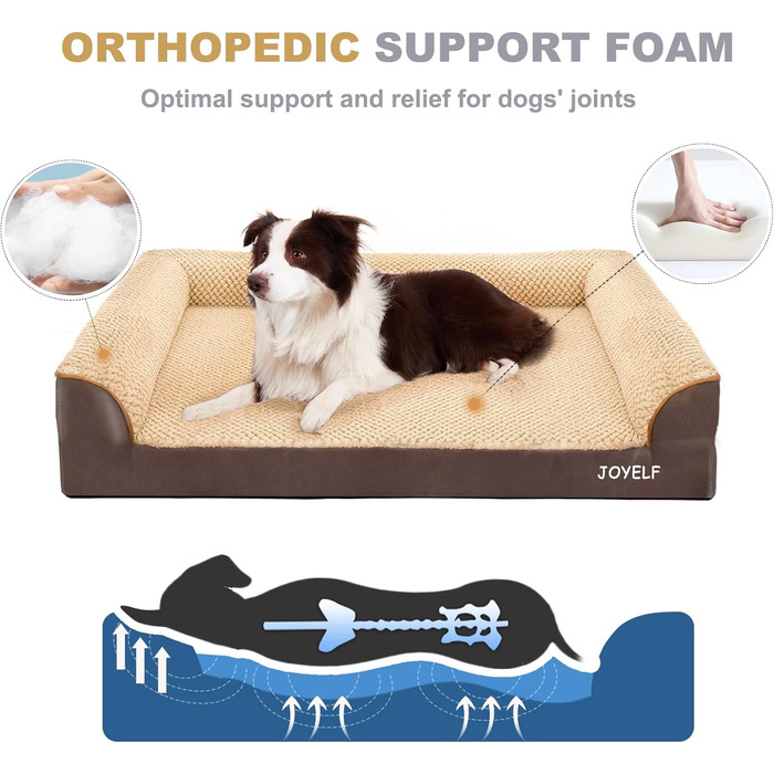Ортопедичне ліжко для собак Joyelf середнього розміру, U-подібне диван з піни, знімний та пральний чохол та антиковзаюча підкладка для собак маленьких та середніх порід - Колір кавовий - 70*52*16.5 см