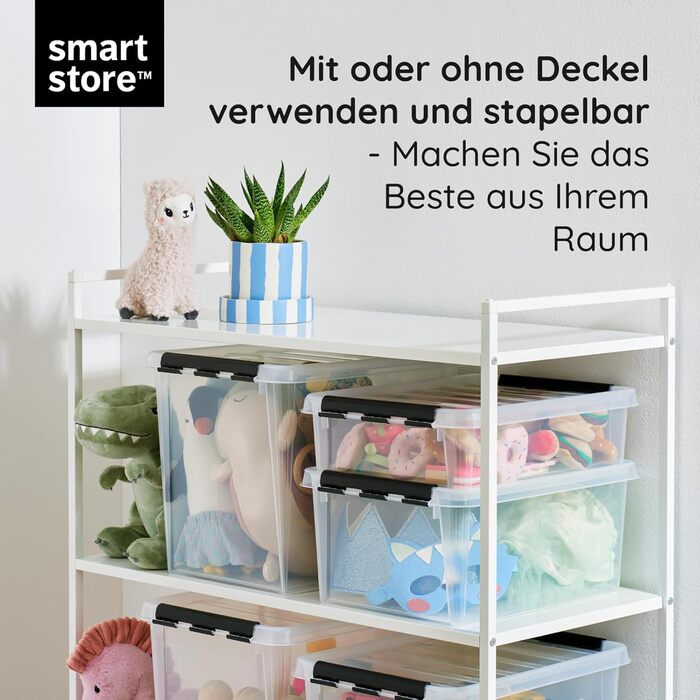 SmartStore Storage Boxes with Lid, Large, 52 L, Transparent, 2-Pack, Reinforced, 10-Year Warranty, Food Safe, with Clip Closure, Stackable, BPA-Free Plastic, 50 x 39 x 41 cm