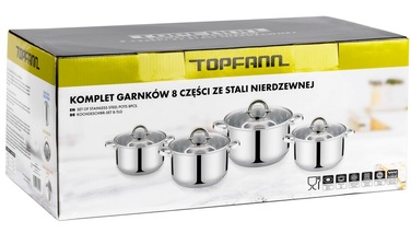 Набір каструль Topfann Tara з нержавіючої сталі, 8 предметів