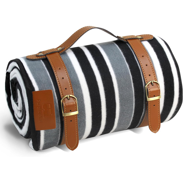 Водонепроникний плед для пікніка 3-шаровий, з флісу, для пляжу, кемпінгу, сімейний, чорно-сірий в клітинку