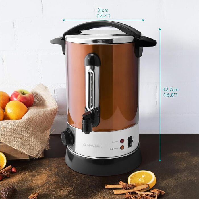 Navaris Mulled Wine Warmer Hot Water Dispenser - Stainless Steel - with Thermostat, Fill Level Indicator, Tap - Mulled Wine & Hot Beverage Dispenser (6.8L, Copper)