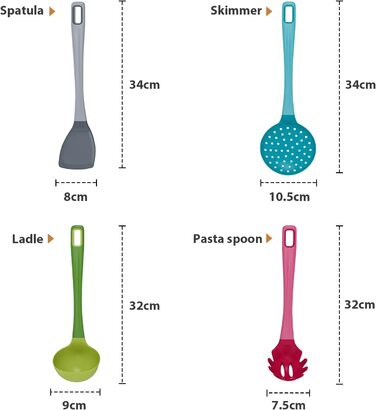 Kitchen Helper Set of 4 - (Turner, Ladle, Slotted Spoon, Spaghetti Spoon) kitchen utensils, plastic Turner, Ladle, Skimmer, Spaghetti Spoon, kitchen helpers