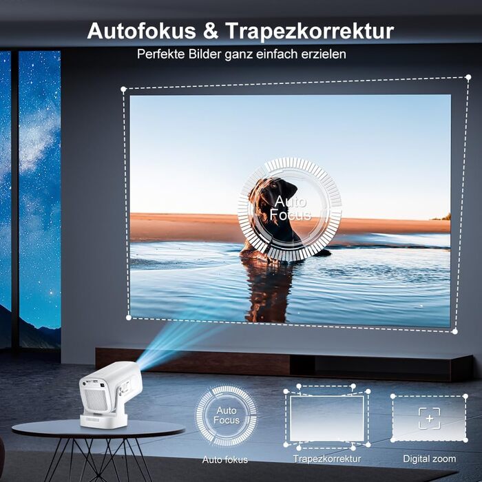 Beamer 4K HY260pro: Міні проєктор 4K з Wi-Fi 6, Bluetooth 5.4, Android TV, 180° обертання, 18000 люмен, 5W динамік для дому та відпочинку на природі