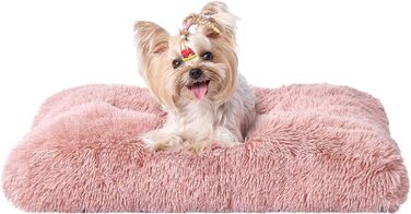 М'яке ліжко для собак EHEYCIGA, 60x45 см, рожеве, з довгим плюшем, неслизьке, для маленьких собак, знімний чохол
