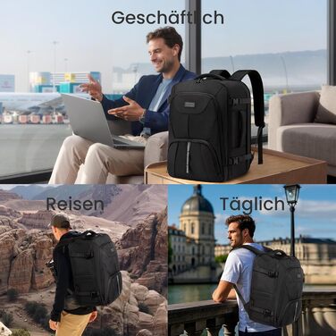 LOVEVOOK Рюкзак ручної поклажі 40L, великий розширюваний туристичний рюкзак для чоловіків, рюкзак для ноутбука 17 дюймів, валіза-рюкзак, ручна поклажа для подорожей, чорний
