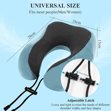 Подушка для шиї у вигляді їжачка Memory Foam для подорожей, дорослі, з навушниками, маскою для очей та сумкою, м'яка, дихаюча, для авто, літака, кемпінгу, офісу, блакитна