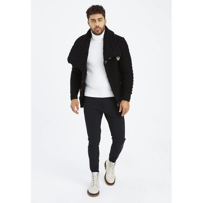 Чоловічий светр Leif Nelson з коміром-шарфом, Slim Fit, зимовий, повсякденний, великий в'язаний, чорний худі-светр LN7080 Cael (S, Чорний)