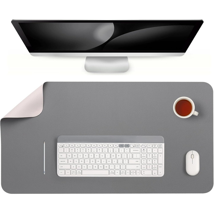 Підкладка для столу двостороння антиковзаюча, килимок для миші та ноутбука, офісний аксесуар, штучна шкіра, 40 x 80 см (сірий, салатовий)