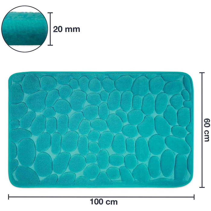 Memory Foam Bathroom Rug - Non-Slip Washable & Quick-Dry Bath Mat - 60 x 100 cm Petrol