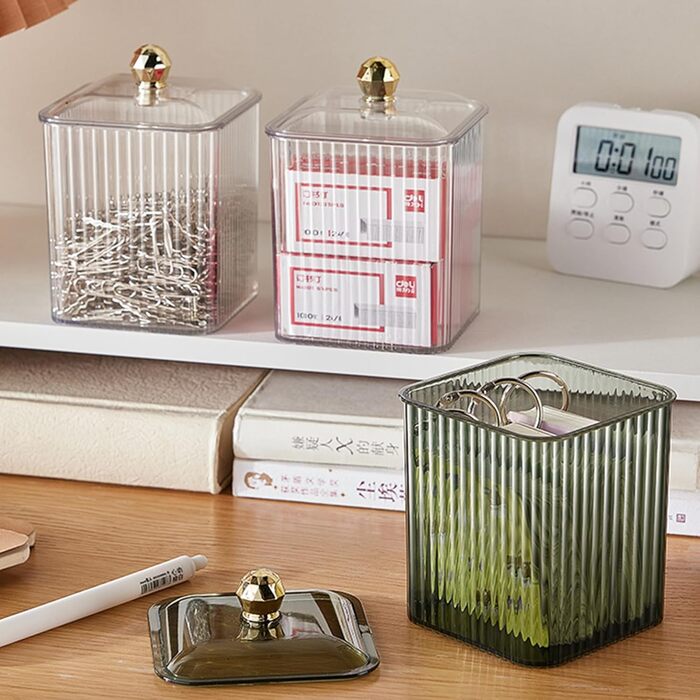 Контейнер для ватних паличок Veki з кришкою, прозорий, для ватних дисків, косметичний органайзер, зелений