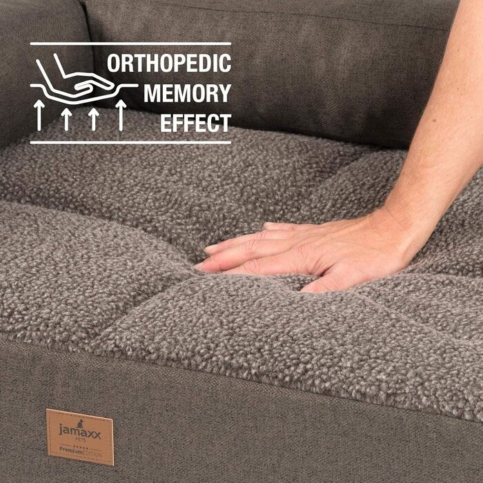 JAMAXX Преміум Софа для собак 2-в-1 - Ортопедична подушка з Memory Visco, знімні подушки та чохол, м'який фліс або овчина/шерпа, PDB3014 ((M) 90x70, коричнева)