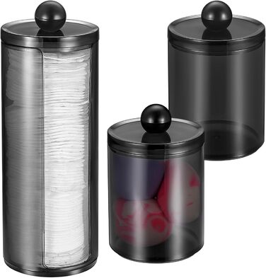 Організатор для косметики Gomoeny: 3 тримачі для ватних паличок, чорні аптекарські склянки для ванної кімнати, для ватних паличок, круглі ватні диски, вати, спонжів для макіяжу, пінцетів (B)