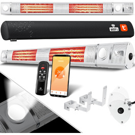 Інфрачервовий обігрівач KESSER® 3000W з LED-підсвічуванням, WiFi та пультом дистанційного керування. Підходить для тераси, кафе, бару. Обігрівач на стіну, кварцовий, з захисним чохлом.