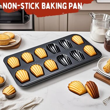 Форма для мадленів (2 шт) з антипригарним покриттям, 12 отворів, 40x24 см, з нержавіючої сталі