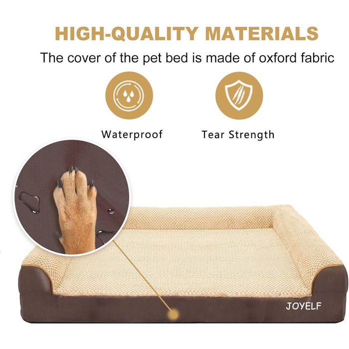 Ортопедичне ліжко для собак Joyelf середнього розміру, U-подібне диван з пінополіуретану знімний, пральний чохол та антиковзаюче дно для собак маленьких та середніх порід - (X-Large - 110*82*20см, Кофе)