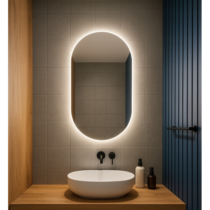 Овальне LED-дзеркало LUNA 60x80 см, вологозахищене IP65, вертикальний/горизонтальний монтаж