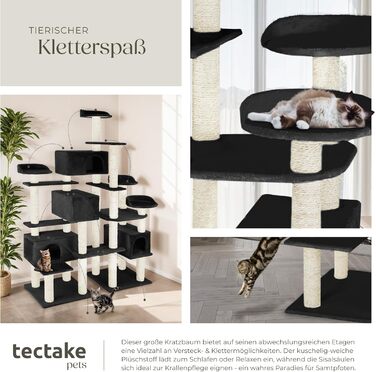 Тектейк® Кігтеточка для котів велика, кігтеточка з аксесуарами, XXL кігтеточка з 4 будиночками для котів, ігровий комплекс з кігтестолом, кігтевий стовп з сизалю, можливе кріплення до стіни - сірий (Чорний | № 403921)