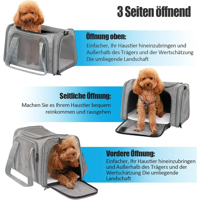 Транспортна сумка для кота та собаки, переноска для собак, складана переноска для котів, портативна, до 5 кг, переноска для середніх собак та котів (M, сіра) 43 x 28 x 28 см