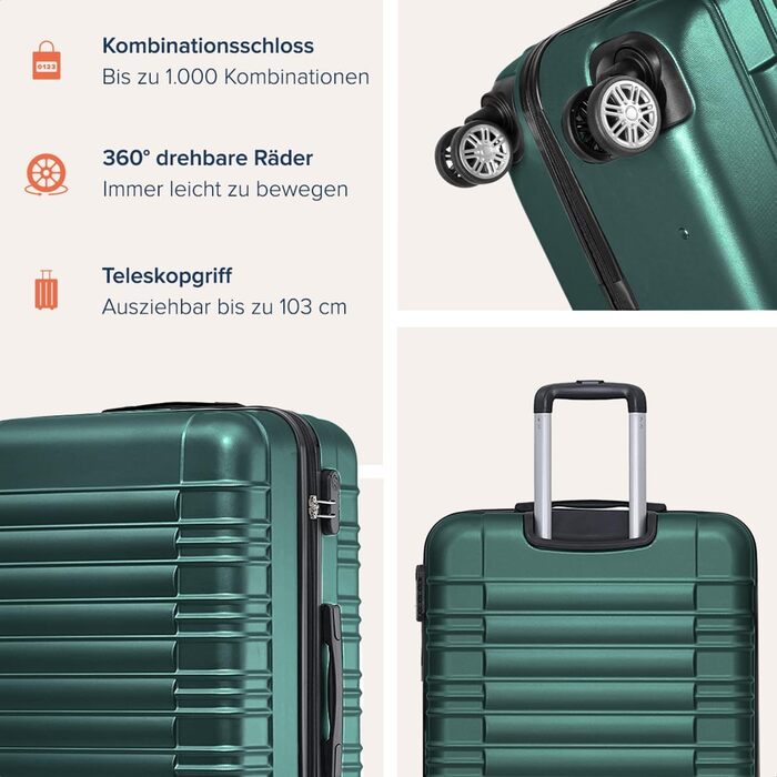 Набір валіз TRVLMORE 3 в 1: жорсткий корпус, ручна поклажа 55x40x20 см, сірий та темно-зелений