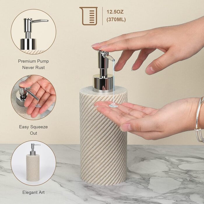 Bathroom Accessory Set, 4-Piece, Lotion Soap Dispenser, Toothbrush Holder, Qtip Holder, Vanity Tray for Decoration, Bathroom, Countertop, Vanity Organizer, Beige