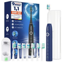 Електрична зубна щітка зі звуковими вібраціями, 8 насадок, 5 режимів, таймер, 120 днів роботи від акумулятора, для дорослих, синього кольору