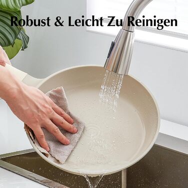 Redchef 28cm Ceramic Non-Stick Frying Pan with Lid - Induction Compatible, Durable, PTFE, PFOA & PFAS Free (Beige)