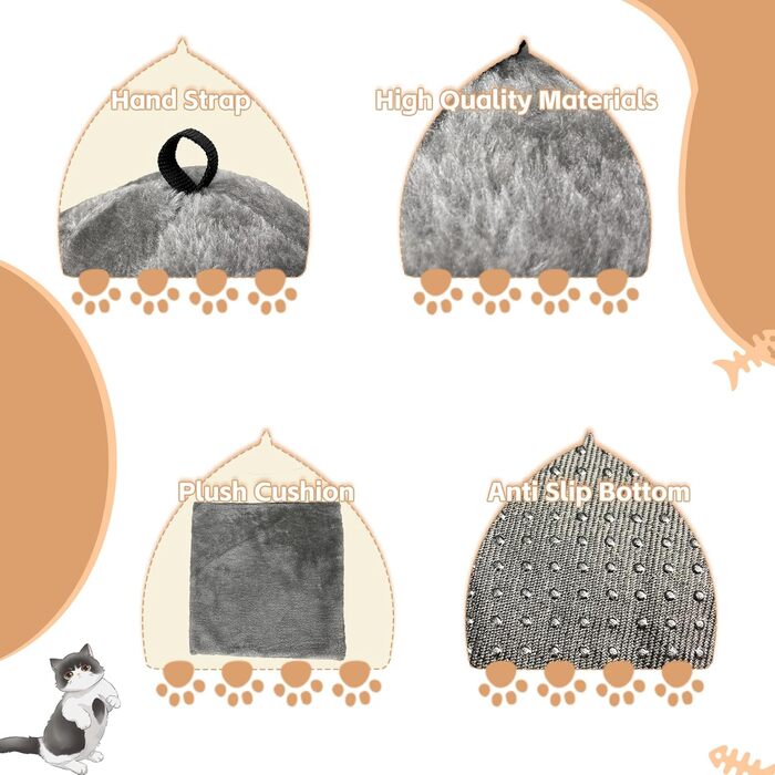 Кішка-будиночок для дому: затишна печера з м'яким, пральним подушками. Зручне, складне ліжко-будиночок для котів, 40x40x35 см (L:45x45x41 см, сірий)