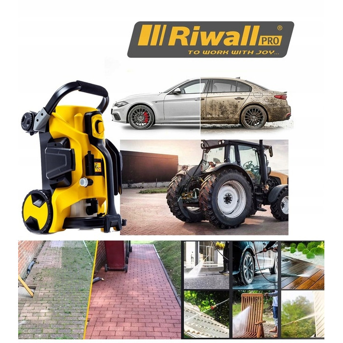 Мийка високого тиску Riwall KOX250M L7 250barEW + піноутворювач + щітка для тротуарної плитки