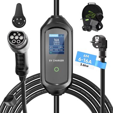 Кабель зарядки електромобіля Schuko 3.6kW, 6м, регулювання струму 6/8/10/13/16A, з сумкою, IEC 62196-2