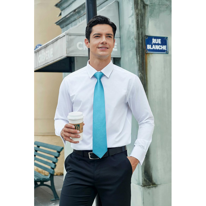 Краватка для чоловіків HISDERN на весілля з кишеньковим хустинкою. Класичний візерунок: клітинка, «курячий лап». Набір краваток та хустинки для бізнесу (аква блакитний)