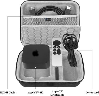 Жорсткий дорожній кейс Geekria для Apple TV 4K (3-2 покоління) та пульта Siri, темно-сірий