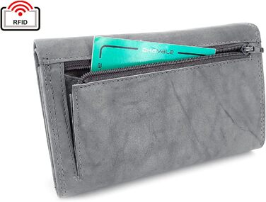 ekavale Wallet for Women Leather with RFID Protection, 25 Compartments, Long Card Holder (Gray)
