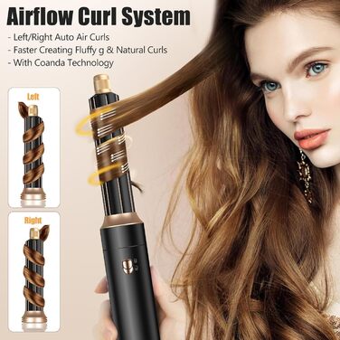 Набір для укладки Journeyside Airstyler: професійна щітка з гарячим повітрям 1000W, 5 насадок, автоматичний локонгібітор, випрямляч, для створення об'єму, локонів та випрямлення волосся, чорний