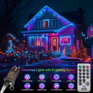 Гірлянда святкова LED 10 метрів, 100 світлодіодів, з пультом дистанційного керування, 8 режимів, вологостійка, для декору саду, вечірки, тераси, балкону (багатокольорова)