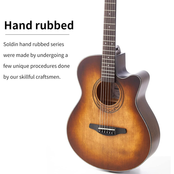 Акустична гітара Soldin 40 дюймів Premium з масивної соснової верхньої деки. Комплект: гітара, підставка, тюнер, ремінь, каподастр, струни, серветка, медіатори (коричневий)
