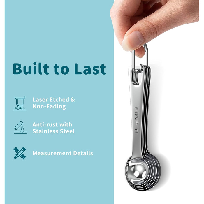 Measuring cup and spoon set, stainless steel measuring cups, measuring spoons with easy-to-read markings, ideal kitchen aids for cooking and baking, 13 pieces