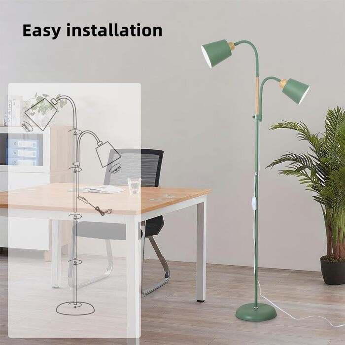 Стійка лампа ANTENLICHT YOYO з двома висувними лампами | 2xE27, 60W | 360° регулювання | Вінтажний дизайн, метал | 159 см, зелений | Без лампочки