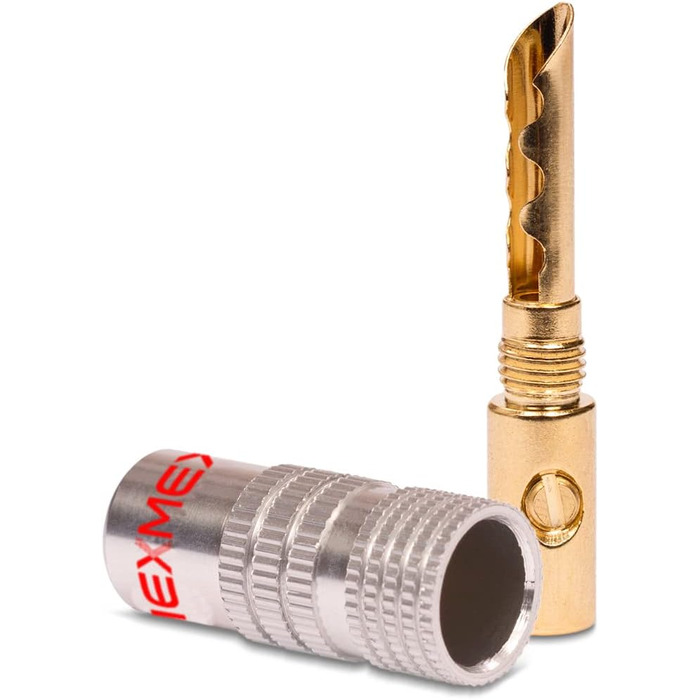 NEXMEX Бананові конектори 4мм - набір 4 шт. - Золото 24K - для акустичних кабелів - Hi-Fi аудіо