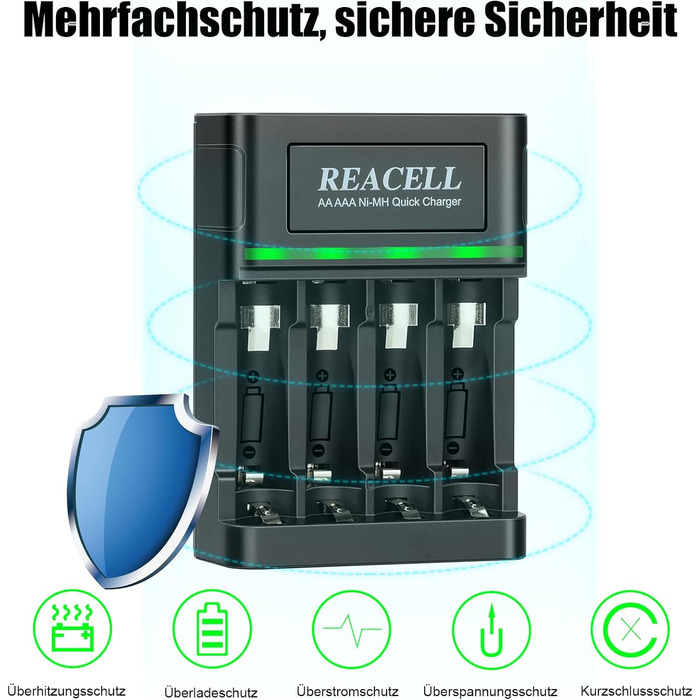 Зарядний пристрій для акумуляторів AA/AAA NiMH, LED дисплей, USB Type-C та Micro USB, швидка зарядка