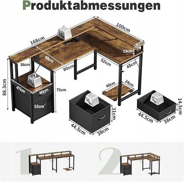 Великий кутовий ігровий стіл у формі L з LED-підсвіткою та полицею, 168x100 см