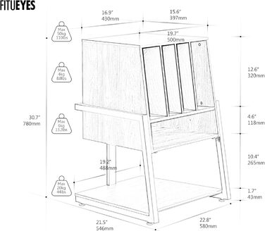 FITUEYES Полиця для програвача вінілу Eiffel Braun - компактна Hi-Fi тумба для платівок