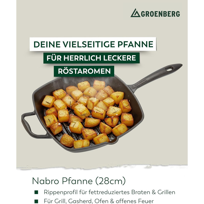 Чавунна сковорода-гриль Nabro квадратна 28 см з ручкою