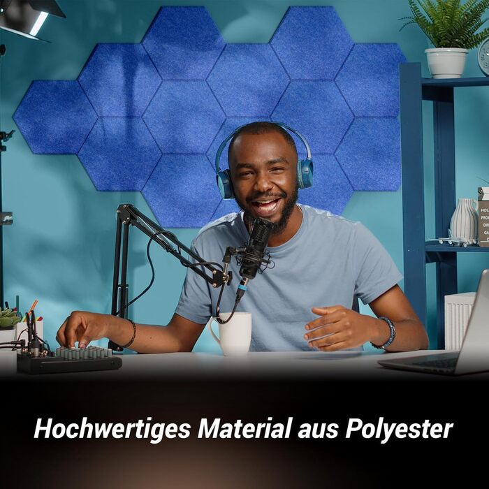 Акустичні гексагональні панелі TONOR самоклеючі для звукоізоляції, набір 12 шт, 30x26x1 см, зелені — шумопоглинаючі плитки для студії, офісу та геймерської кімнати