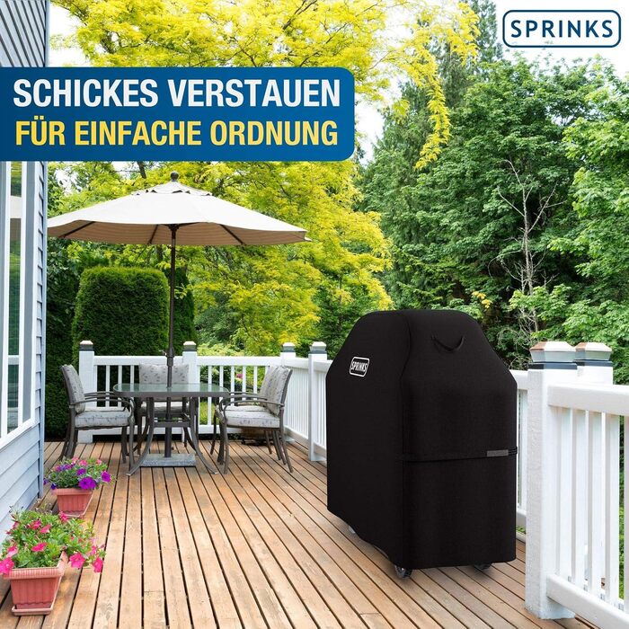 Водонепроникний чохол для гриля SPRINKS® 132x66x109 см, преміум, для Weber, Napoleon, Enders, з ручками, Oxford 600D, чорний